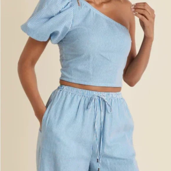 Women's Light Blue Striped Pant Set - Picture 3 of 3